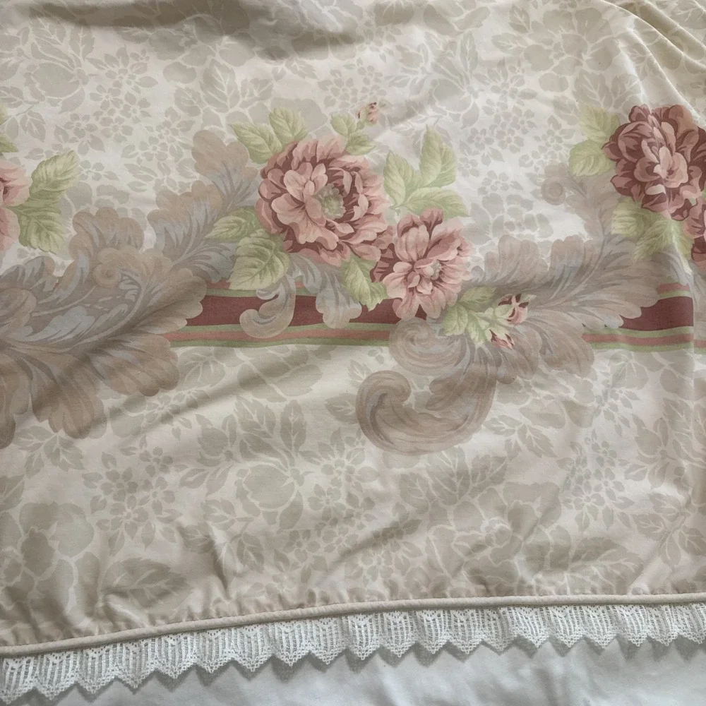 Vtg Jessica McClintock Flat Sheet Romantic Liaisons Monochromatic Botanical FULL
